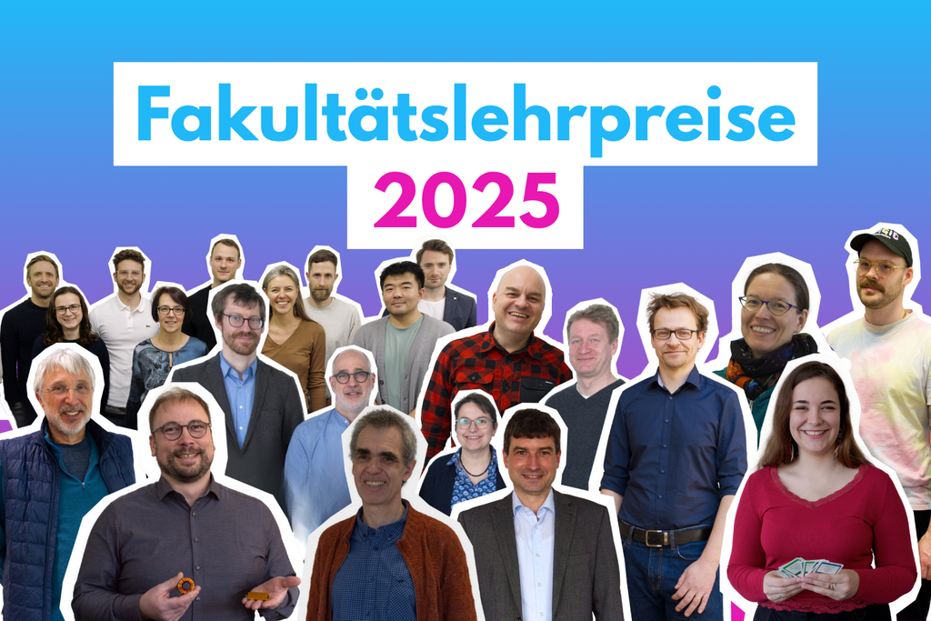 Gruppe von Personen vor einem "Fakultätslehrpreise 2025"-Banner.