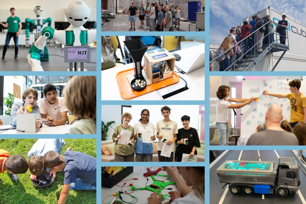 Robotics and STEM activities: students, labs, and hands-on experiments collage.